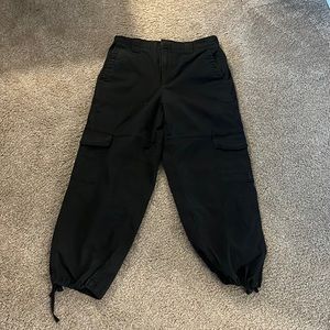 Mid-Rise Elastic Waist Tie Bottom Cargo Pants